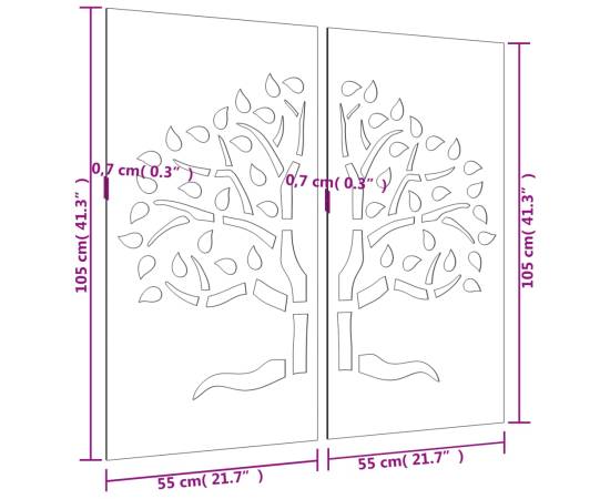 Decorațiuni perete de grădină 2 buc. 105x55 cm oțel model copac, 8 image