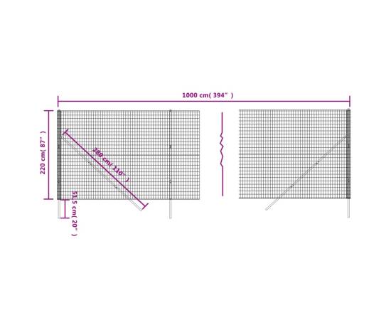 Gard plasă de sârmă, verde, 2,2x10 m, oțel galvanizat, 5 image