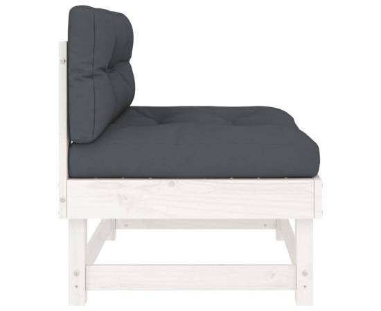 Canapea de mijloc cu perne, alb, lemn masiv de pin, 4 image