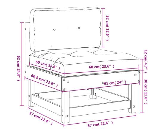 Canapea de mijloc cu perne, alb, lemn masiv de pin, 9 image