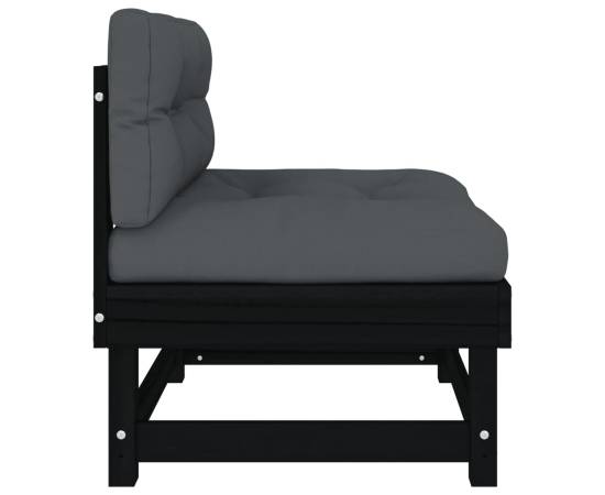 Canapea de mijloc cu perne, negru, lemn masiv de pin, 4 image