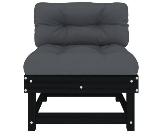 Canapea de mijloc cu perne, negru, lemn masiv de pin, 3 image