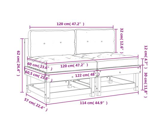 Canapele de mijloc cu perne, 2 buc., gri, lemn masiv de pin, 10 image