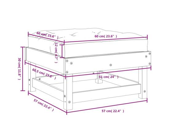 Taburet de grădină cu pernă, alb, lemn masiv de pin, 9 image