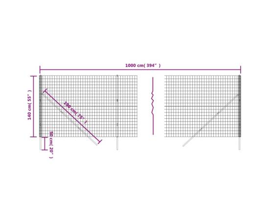 Gard plasă de sârmă, antracit, 1,4x10 m, oțel galvanizat, 5 image