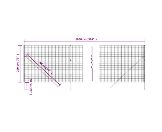 Gard plasă de sârmă, antracit, 2x10 m, oțel galvanizat, 5 image