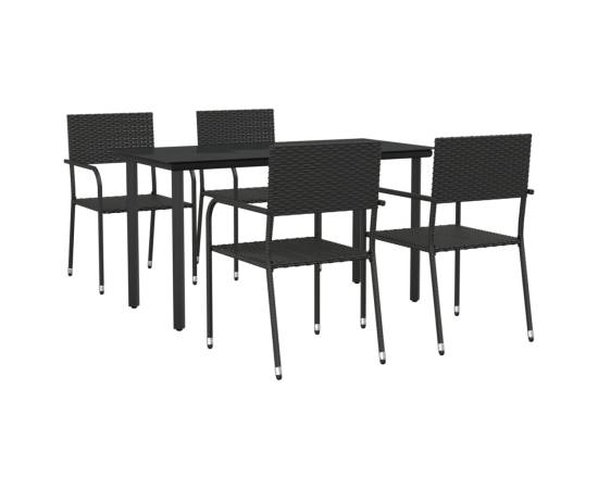 Set mobilier de grădină, 5 piese, negru, poliratan și oțel, 2 image