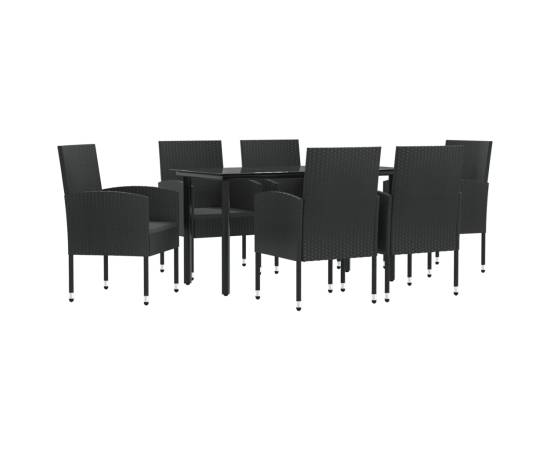 Set mobilier de grădină, 7 piese, negru, poliratan și oțel, 2 image