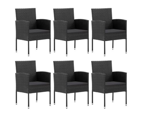 Set mobilier de grădină, 7 piese, negru, poliratan și oțel, 3 image