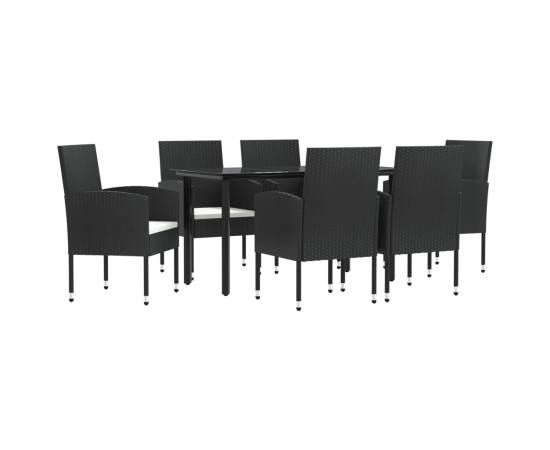 Set mobilier de grădină, 7 piese, negru, poliratan și oțel, 2 image