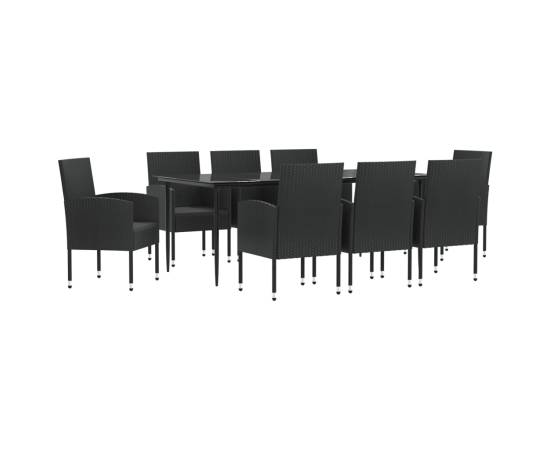 Set mobilier de grădină, 9 piese, negru, poliratan și oțel, 2 image