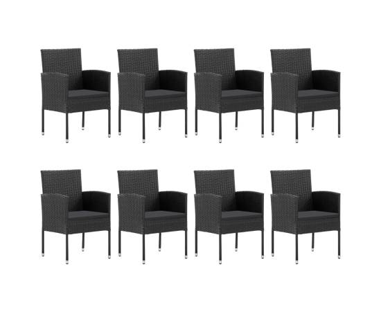 Set mobilier de grădină, 9 piese, negru, poliratan și oțel, 3 image