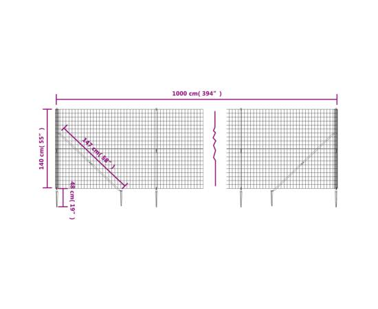 Gard plasă de sârmă cu țăruși de fixare, antracit, 1,4x10 m, 5 image