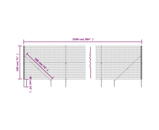 Gard plasă de sârmă cu țăruși de fixare, antracit, 1,8x25 m, 5 image
