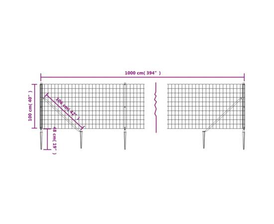 Gard plasă de sârmă cu țăruși de fixare, antracit, 1x10 m, 5 image