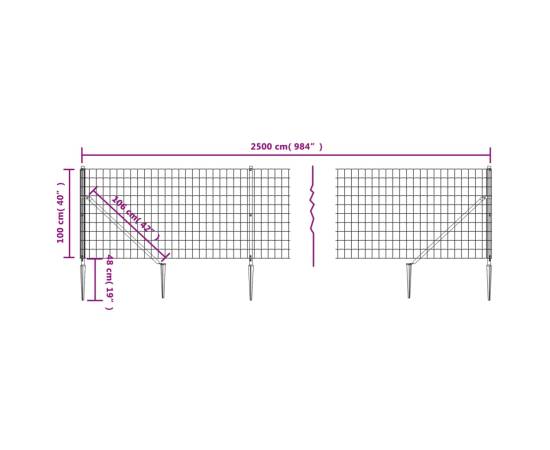 Gard plasă de sârmă cu țăruși de fixare, antracit, 1x25 m, 5 image