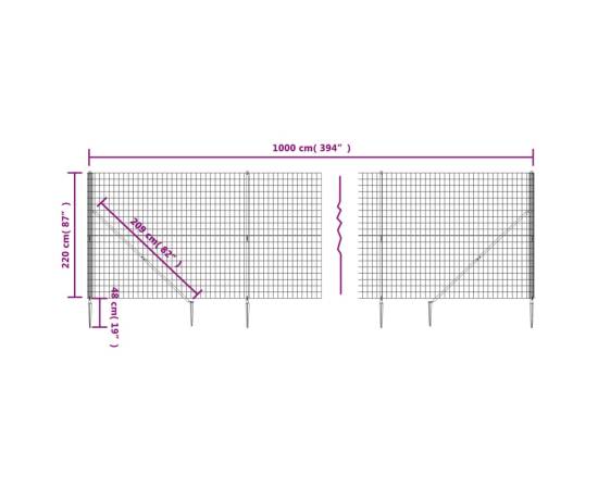 Gard plasă de sârmă cu țăruși de fixare, antracit, 2,2x10 m, 5 image