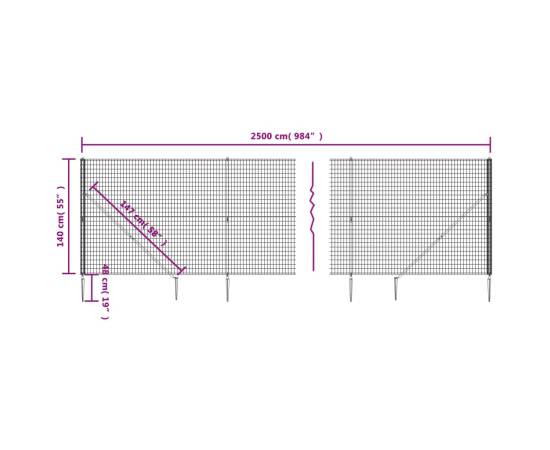 Gard plasă de sârmă cu țăruși de fixare, verde, 1,4x25 m, 5 image