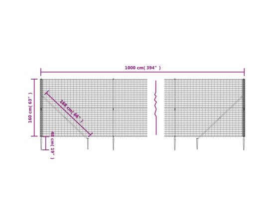 Gard plasă de sârmă cu țăruși de fixare, verde, 1,6x10 m, 5 image