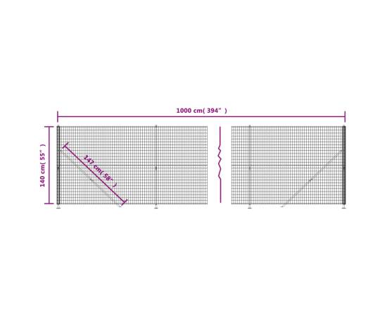 Gard plasă de sârmă cu bordură, verde, 1,4x10 m, 6 image