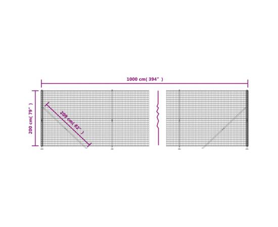 Gard plasă de sârmă cu bordură, verde, 2x10 m, 6 image