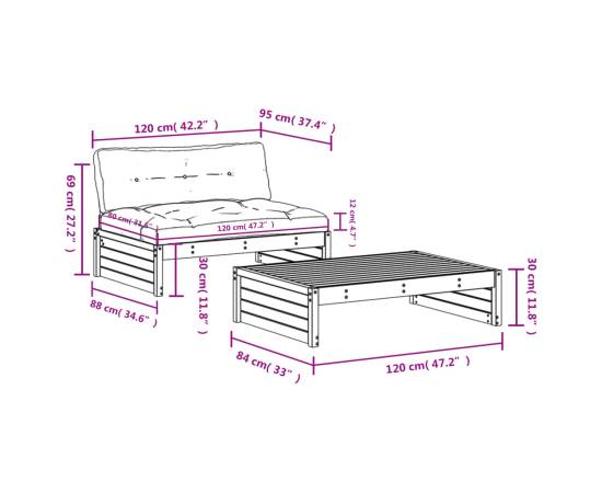 Set mobilier de grădină cu perne, 2 piese, alb, lemn masiv, 8 image