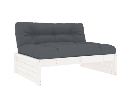 Set mobilier de grădină cu perne, 2 piese, alb, lemn masiv, 4 image