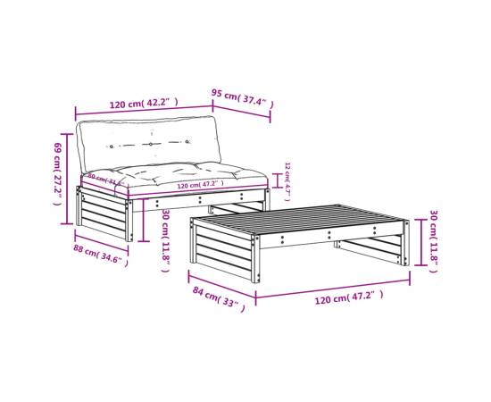 Set mobilier de grădină cu perne, 2 piese, gri, lemn masiv, 8 image