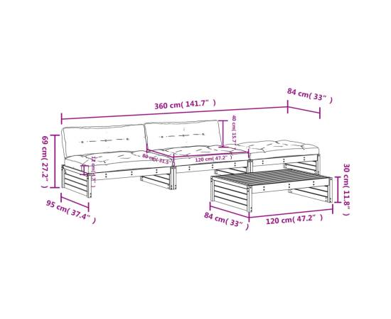 Set mobilier de grădină cu perne, 4 piese, lemn de pin tratat, 8 image