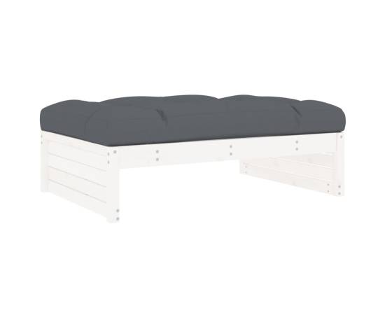 Set mobilier de grădină cu perne, 5 piese, alb, lemn masiv, 5 image