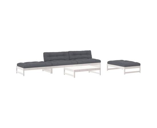 Set mobilier de grădină cu perne, 5 piese, alb, lemn masiv, 2 image