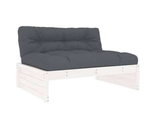 Set mobilier de grădină cu perne, 5 piese, alb, lemn masiv, 4 image