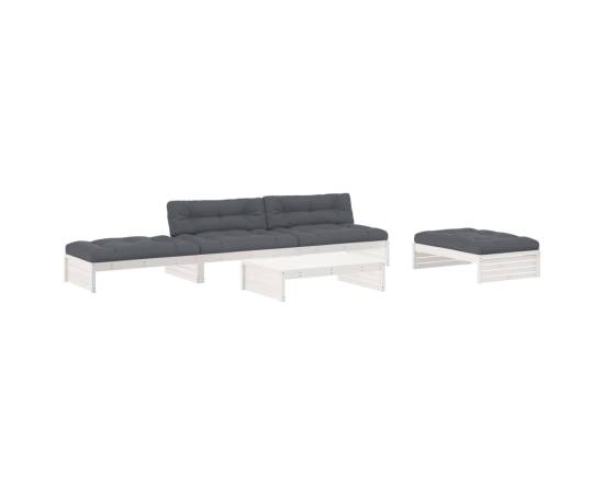 Set mobilier de grădină cu perne, 5 piese, alb, lemn masiv, 2 image