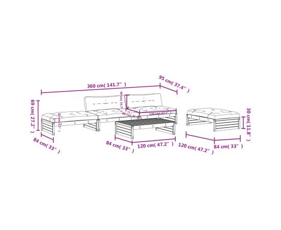 Set mobilier de grădină cu perne, 5 piese, lemn de pin tratat, 8 image