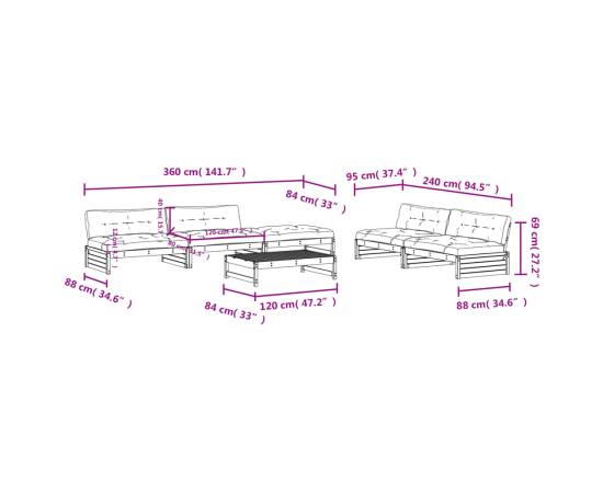 Set mobilier de grădină cu perne, 6 piese, lemn de pin tratat, 8 image