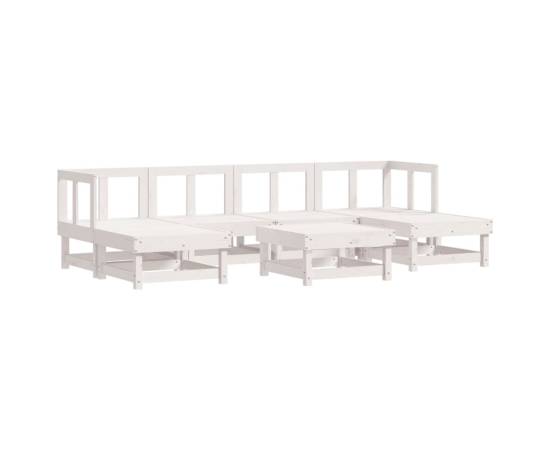 Set mobilier de grădină cu perne, 7 piese, alb, lemn masiv, 3 image