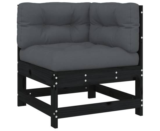 Set mobilier de grădină cu perne, 7 piese, negru, lemn masiv, 5 image