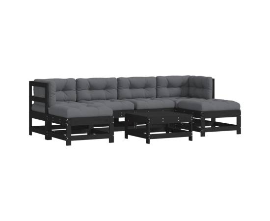 Set mobilier de grădină cu perne, 7 piese, negru, lemn masiv, 2 image