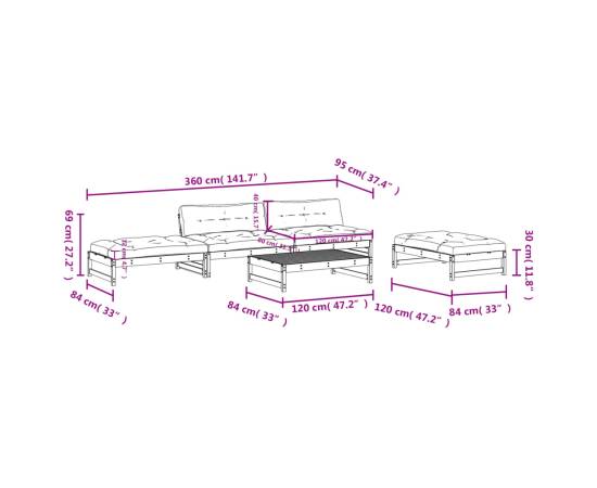 Set mobilier grădină cu perne, 5 piese, gri, lemn masiv, 8 image