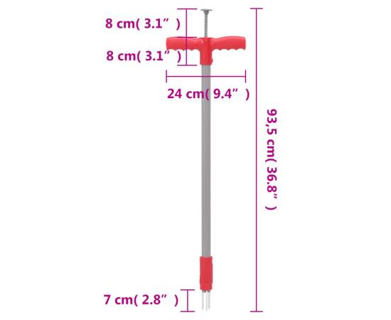 Dispozitiv de eliminat buruieni, roșu și gri, 93,5 cm, oțel, 6 image
