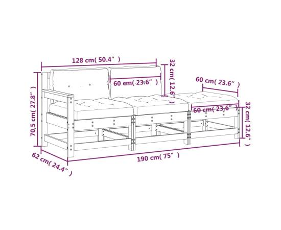 Set mobilier grădină cu perne, 3 piese, maro miere, lemn masiv, 10 image