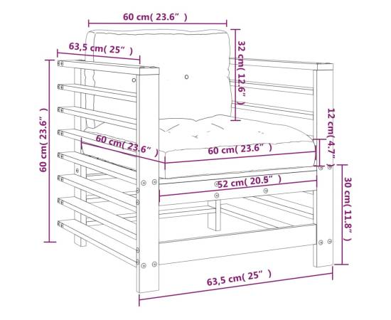 Scaune de grădină cu perne, 2 buc., lemn de pin tratat, 10 image