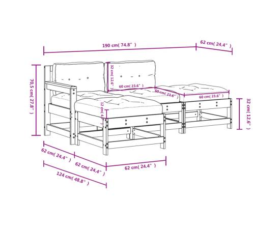 Set mobilier de grădină cu perne, 4 piese, alb, lemn masiv, 9 image