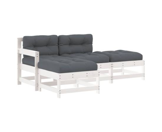 Set mobilier de grădină cu perne, 4 piese, alb, lemn masiv, 2 image