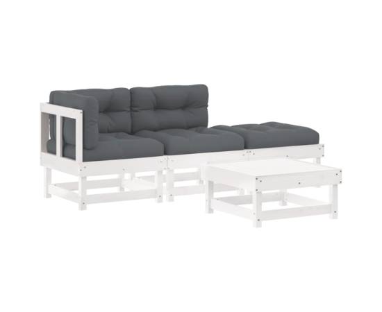 Set mobilier de grădină cu perne, 4 piese, alb, lemn masiv, 2 image