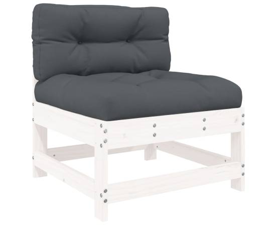 Set mobilier de grădină cu perne, 7 piese, alb, lemn masiv, 4 image