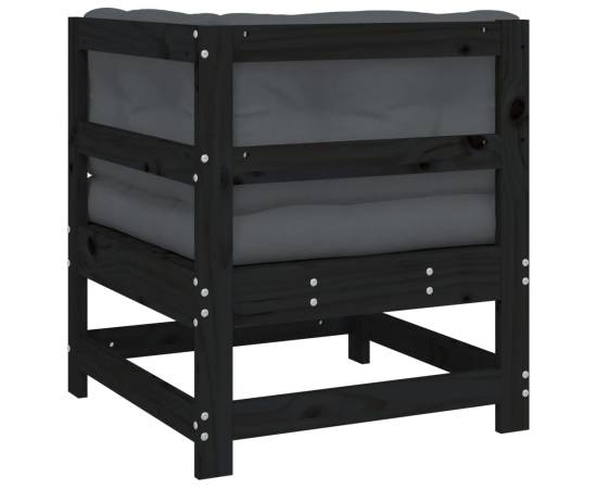 Canapea colțar cu perne, negru, lemn masiv de pin, 5 image