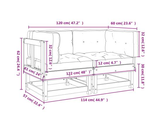 Canapele colțar cu perne, 2 buc., lemn masiv de pin, 10 image