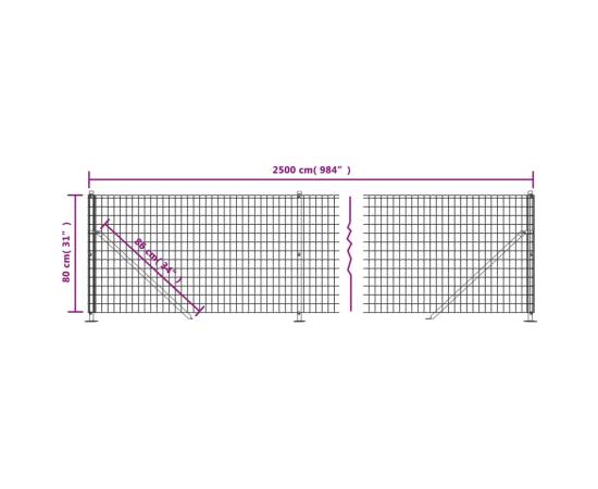 Gard plasă de sârmă cu bordură, antracit, 0,8x25 m, 6 image