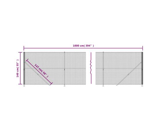 Gard plasă de sârmă cu bordură, antracit, 1,4x10 m, 6 image